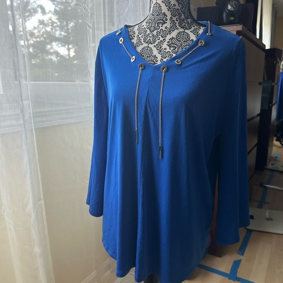 Chico’s blue blouse with gold chain - Picture 1 of 9